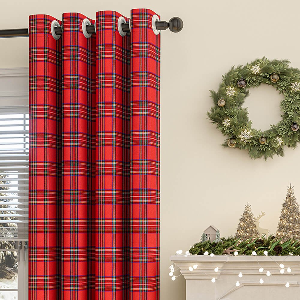 Classic Plaid Semi-Blackout Curtains - Cozy Polyester Window Drapes for Holiday Decor 4