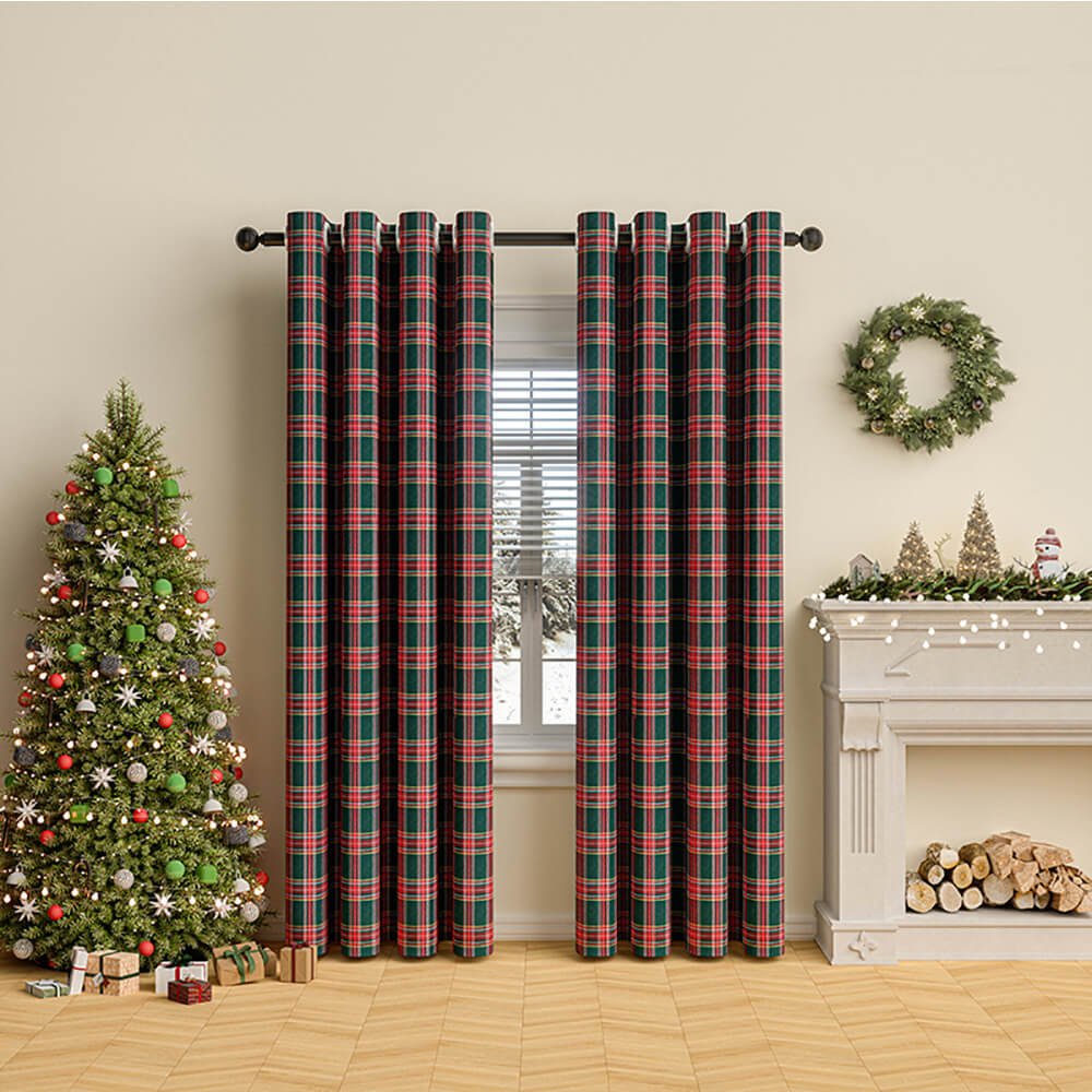Classic Plaid Semi-Blackout Curtains - Cozy Polyester Window Drapes for Holiday Decor 9