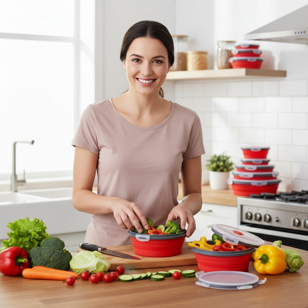 Collapsible Silicone Bento Lunch Box Set - Portable Food Container with Leak-Proof Lid 0