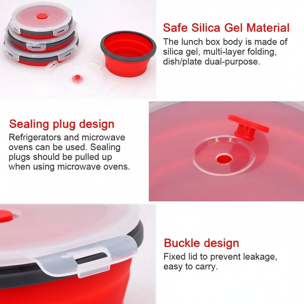 Collapsible Silicone Bento Lunch Box Set - Portable Food Container with Leak-Proof Lid 4