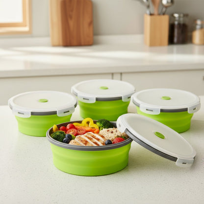 Collapsible Silicone Bento Lunch Box Set - Portable Food Container with Leak-Proof Lid 8