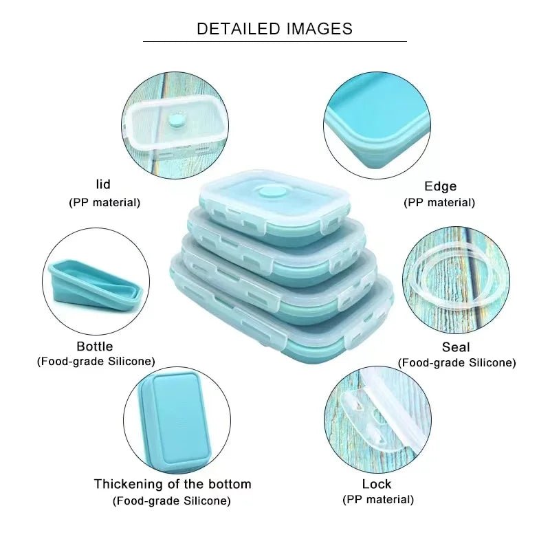 Collapsible Silicone Lunch Box Set - 4 Pack BPA-Free Food Storage Containers 1