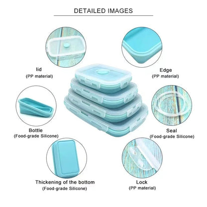 Collapsible Silicone Lunch Box Set - 4 Pack BPA-Free Food Storage Containers 1