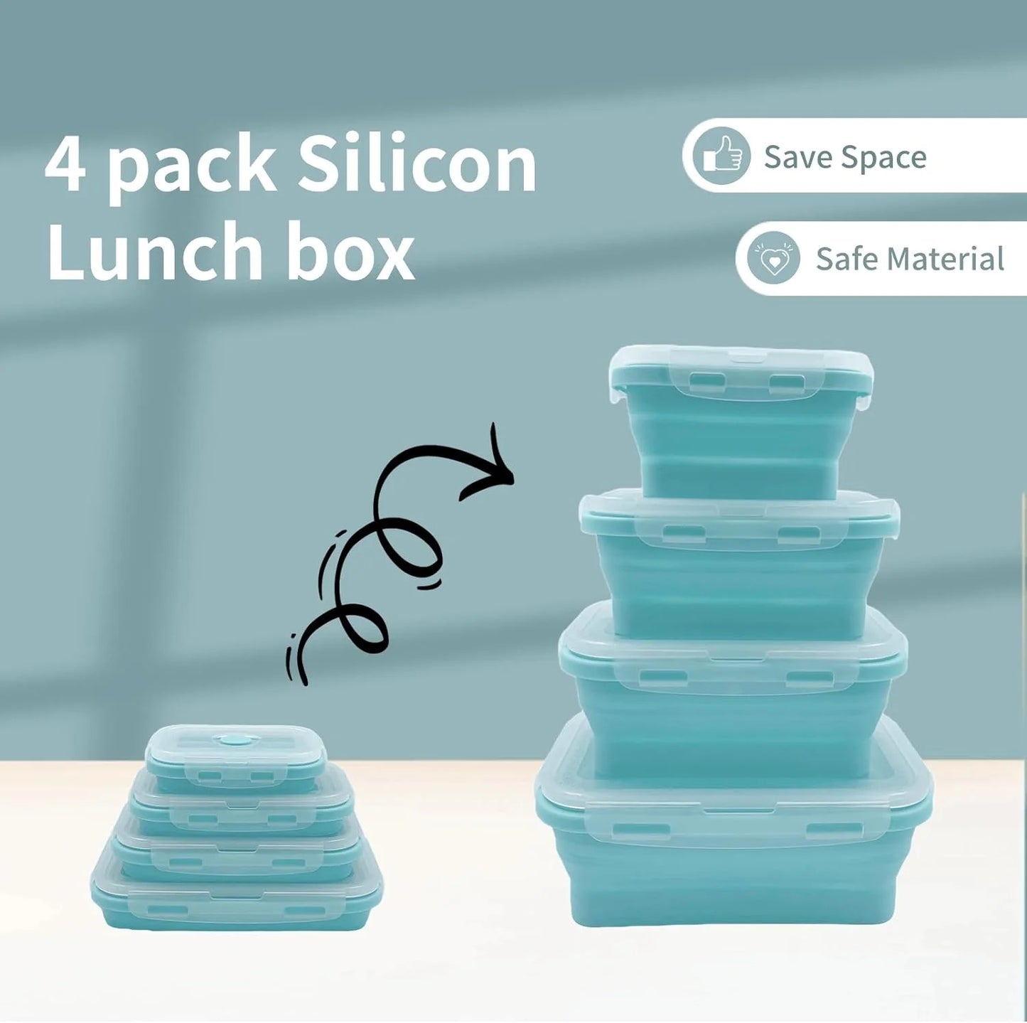 Collapsible Silicone Lunch Box Set - 4 Pack BPA-Free Food Storage Containers 3