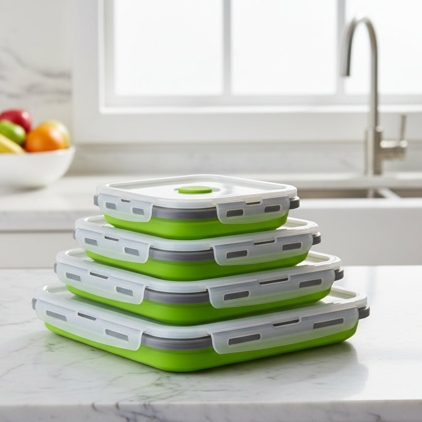 Collapsible Silicone Meal Prep Containers - Space-Saving Food Storage & Microwave Safe 6