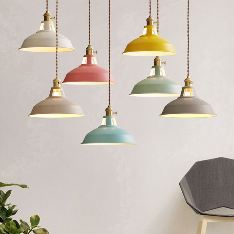 Colorful Barn Shade Pendant Lamp - Unique Industrial Design & Adjustable Cord 0