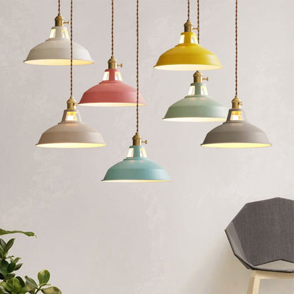 Colorful Barn Shade Pendant Lamp - Unique Industrial Design & Adjustable Cord 0