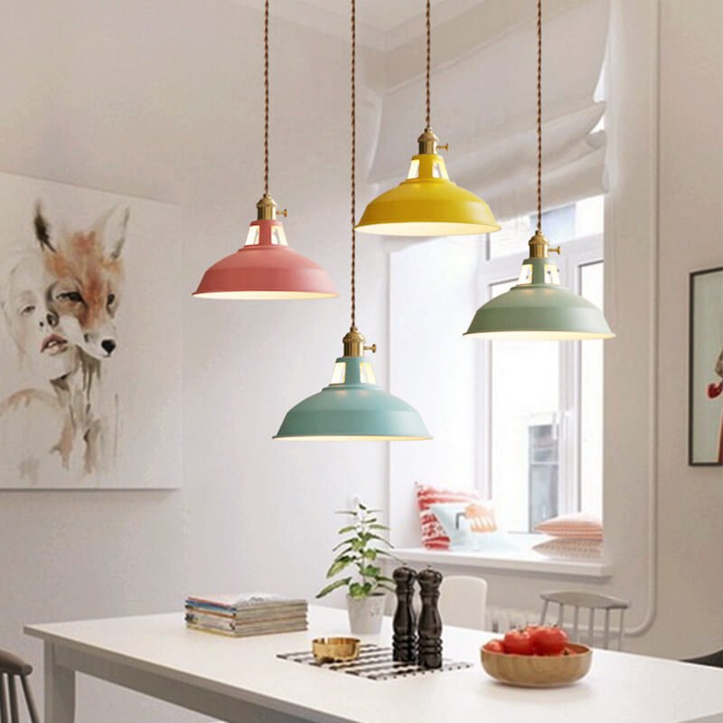 Colorful Barn Shade Pendant Lamp - Unique Industrial Design & Adjustable Cord 3