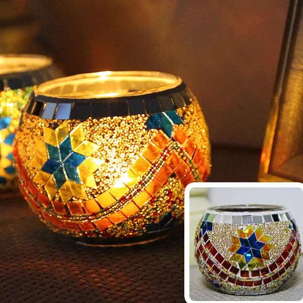 Colorful Mosaic Glass Candle Holder – Elegant Decorative Candle Stand Holder for Cozy Ambiance 7