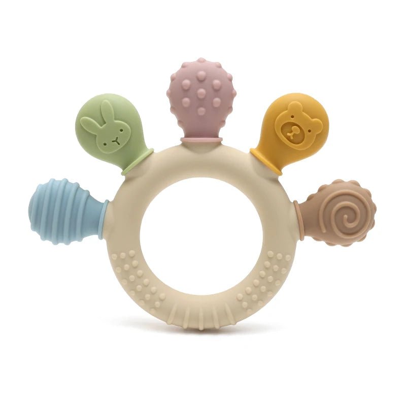 Colorful Silicone Baby Ring Teether - Safe Sensory Gum Relief for Infants 0