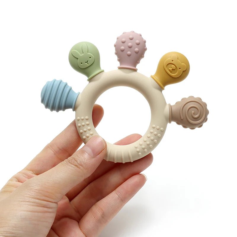 Colorful Silicone Baby Ring Teether - Safe Sensory Gum Relief for Infants 4