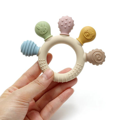 Colorful Silicone Baby Ring Teether - Safe Sensory Gum Relief for Infants 4