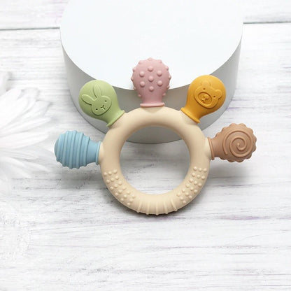 Colorful Silicone Baby Ring Teether - Safe Sensory Gum Relief for Infants 5