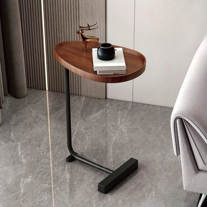 Compact C-Shaped Mobile Side Table - Versatile Wooden & Metal Design 2