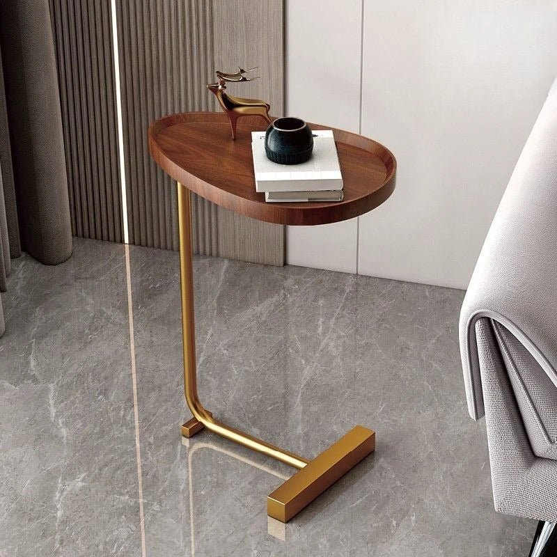 Compact C-Shaped Mobile Side Table - Versatile Wooden & Metal Design 3