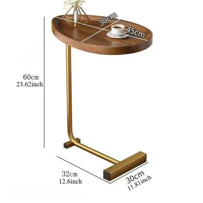 Compact C-Shaped Mobile Side Table - Versatile Wooden & Metal Design 5