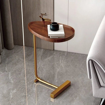 Compact C-Shaped Mobile Side Table - Versatile Wooden & Metal Design 8