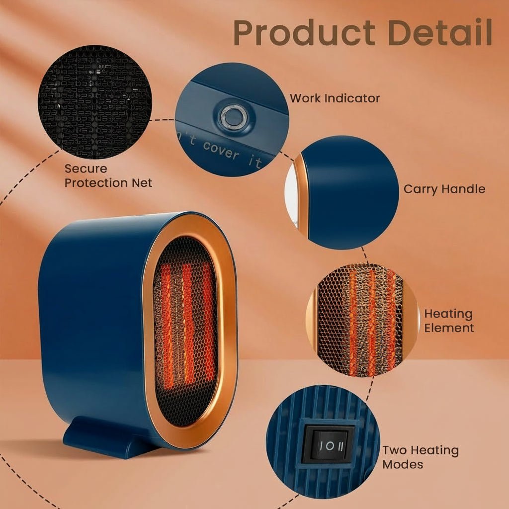 Compact Portable Electric Space Heater - Energy Efficient Ceramic Fan Heater 3