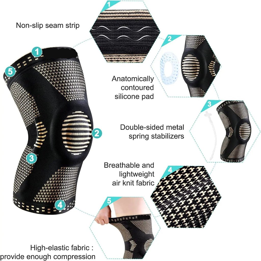 Copper Knee Brace with Patella Gel Pad & Side Stabilizers for Pain Relief 1