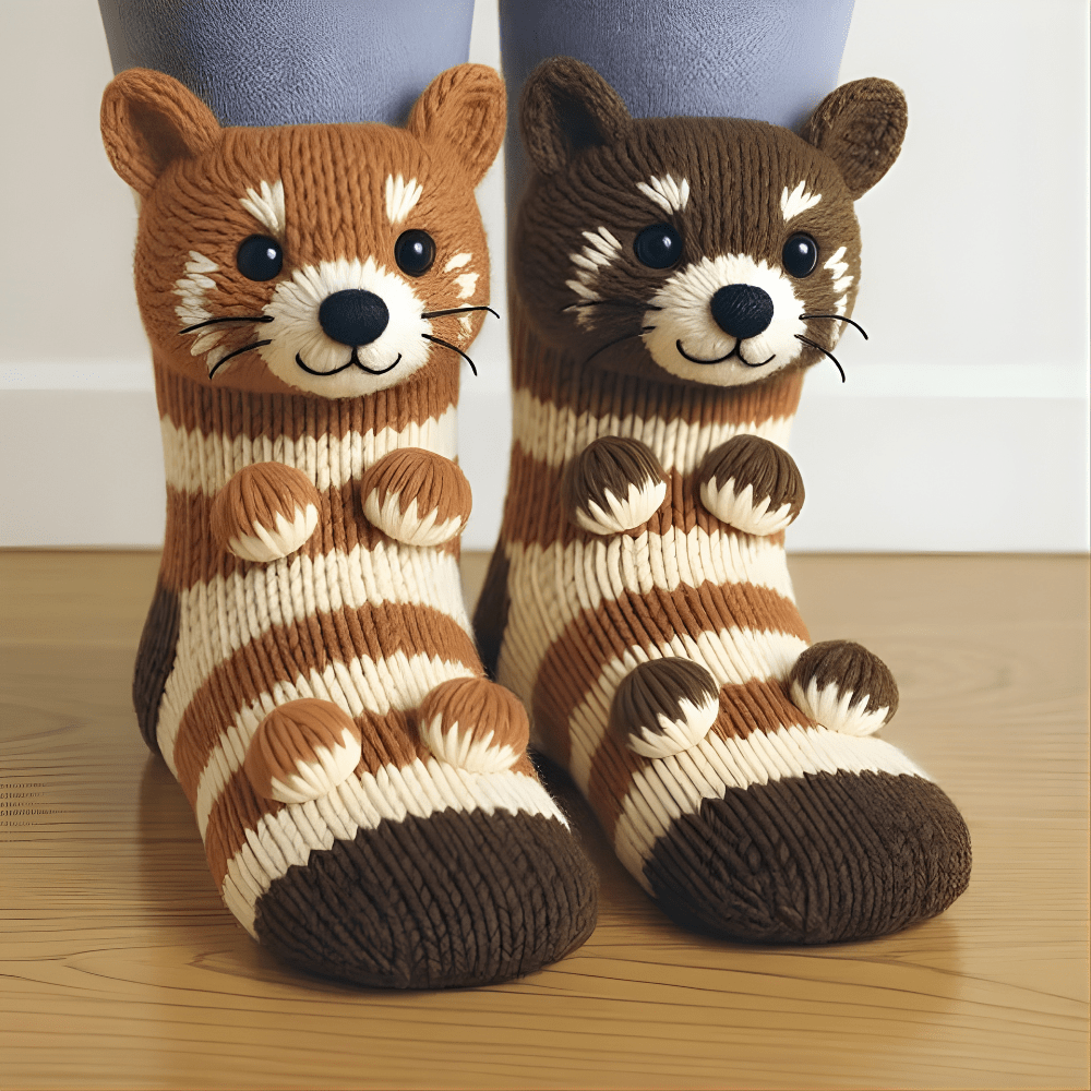 CozyCuddles Unisex Winter House Socks with 3D Animal Motif & Non-Slip Sole 13
