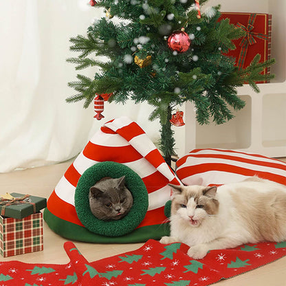 Cozy Cat Bed - Classic Christmas Hat Design, Soft Faux Lambswool, Washable 0