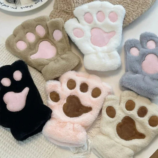 Cozy Cat Claw Paw Gloves - Plush Fingerless Mittens for Warmth & Fun 0