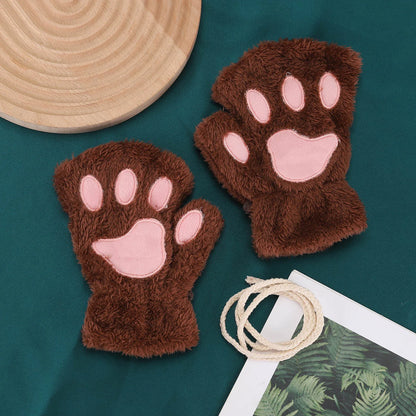 Cozy Cat Claw Paw Gloves - Plush Fingerless Mittens for Warmth & Fun 9