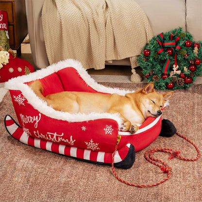 Cozy Christmas Sleigh Dog Bed - Plush Crystal Velvet with Anti-Slip Base 5