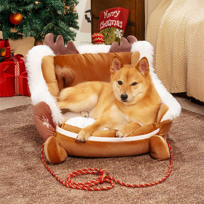 Cozy Christmas Sleigh Dog Bed - Plush Crystal Velvet with Anti-Slip Base 6
