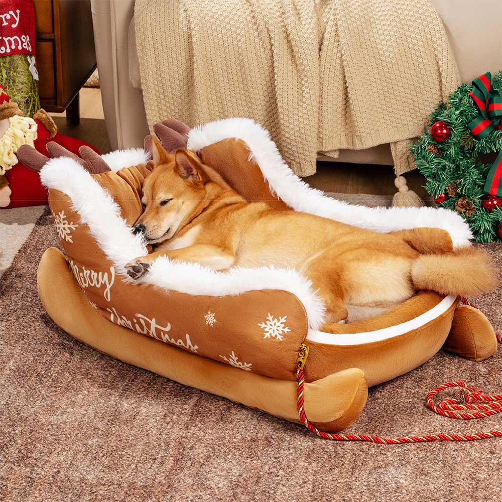 Cozy Christmas Sleigh Dog Bed - Plush Crystal Velvet with Anti-Slip Base 7
