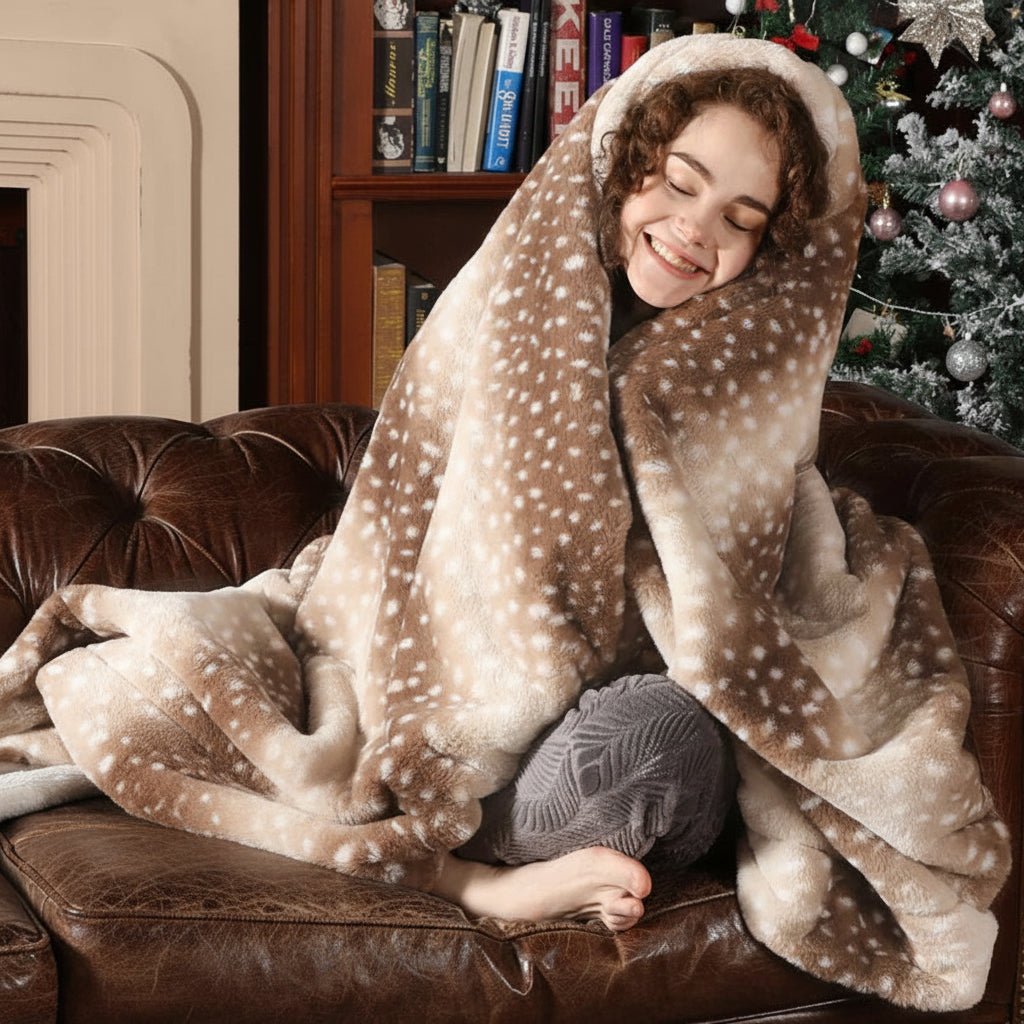 Cozy Deer Print Faux Fur Throw Blanket - Double-Sided Plush Comfort 5