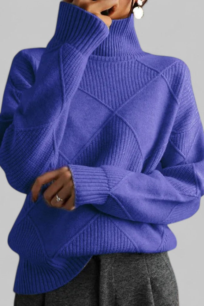 Cozy Oversized Patterned Turtleneck Knit Sweater for Women - Winter Fashion 6