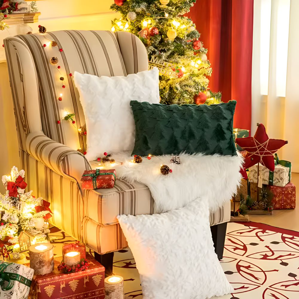 Cozy Plush Christmas Tree Cushion Cover - Ultra-Soft Holiday Decor 2