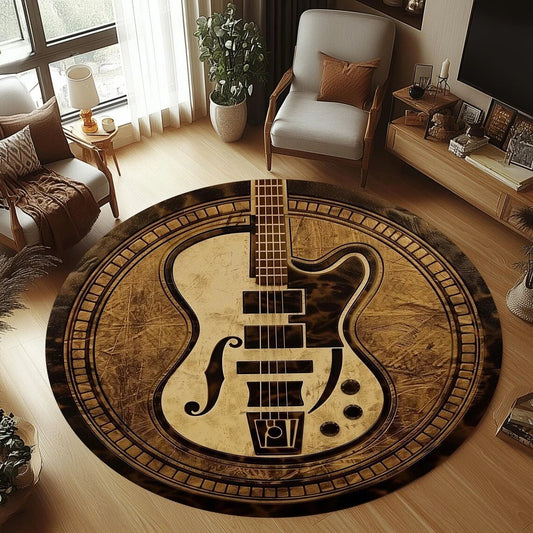 Cozy Round Flannel Guitar Rug - Non-Slip & Machine Washable for Kids' Rooms 0