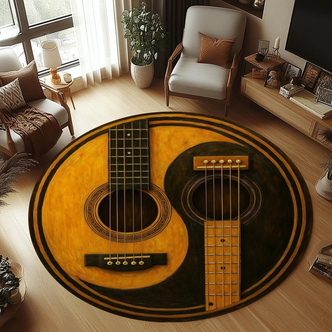 Cozy Round Flannel Guitar Rug - Non-Slip & Machine Washable for Kids' Rooms 1