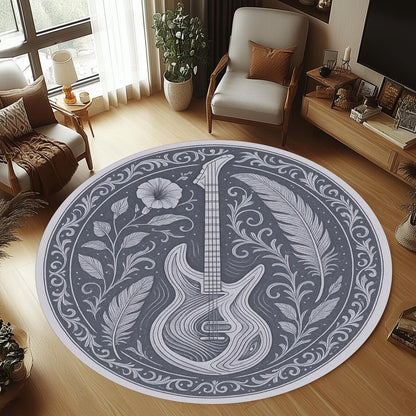 MUSICNEST – Cozy Round Flannel Guitar Rug Non-Slip & Machine Washable for Kids' Rooms