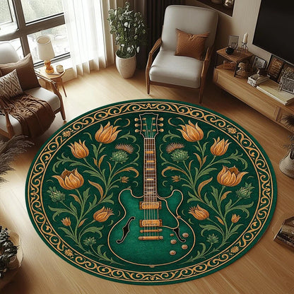 Cozy Round Flannel Guitar Rug - Non-Slip & Machine Washable for Kids' Rooms 8