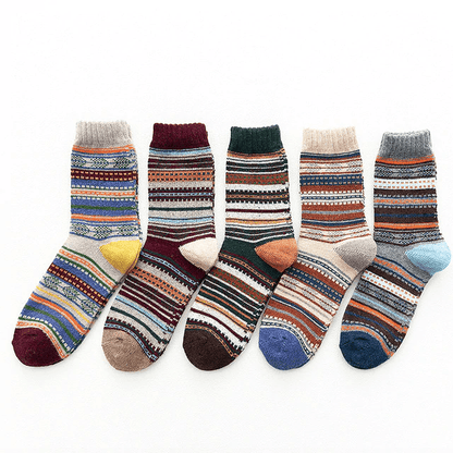 Cozy Winter Socks - Unisex Wool & Cotton Blend with Scandinavian Patterns - 5 Pairs 3