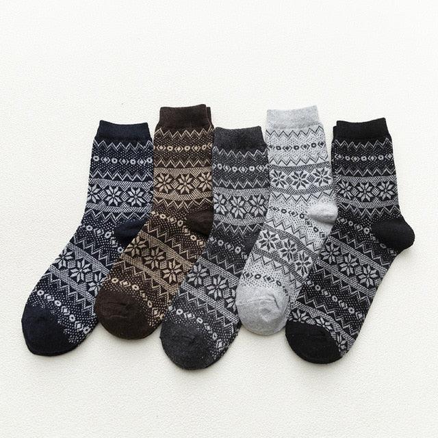 Cozy Winter Socks - Unisex Wool & Cotton Blend with Scandinavian Patterns - 5 Pairs 5