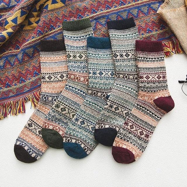 Cozy Winter Socks - Unisex Wool & Cotton Blend with Scandinavian Patterns - 5 Pairs 6