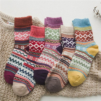 Cozy Winter Socks - Unisex Wool & Cotton Blend with Scandinavian Patterns - 5 Pairs 7