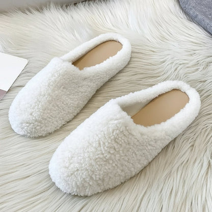 Cozy Winter Wool Slippers for Women - Curly Sheep Fur Slip-On Mules 0