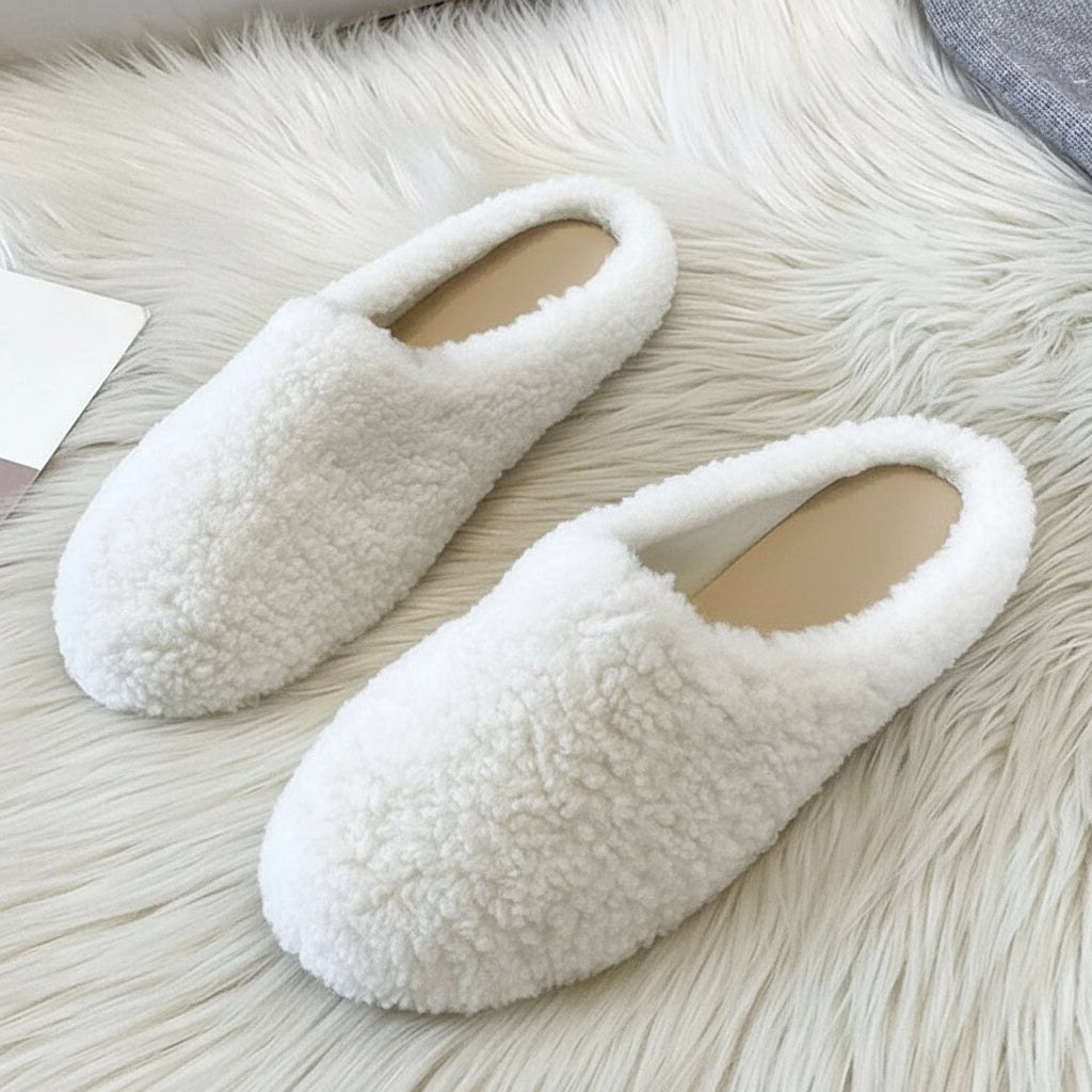Cozy Winter Wool Slippers for Women - Curly Sheep Fur Slip-On Mules 10