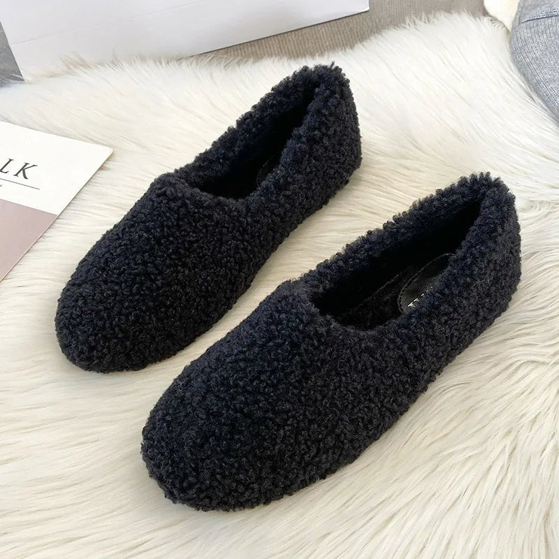Cozy Winter Wool Slippers for Women - Curly Sheep Fur Slip-On Mules 12