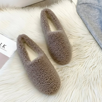 Cozy Winter Wool Slippers for Women - Curly Sheep Fur Slip-On Mules 13