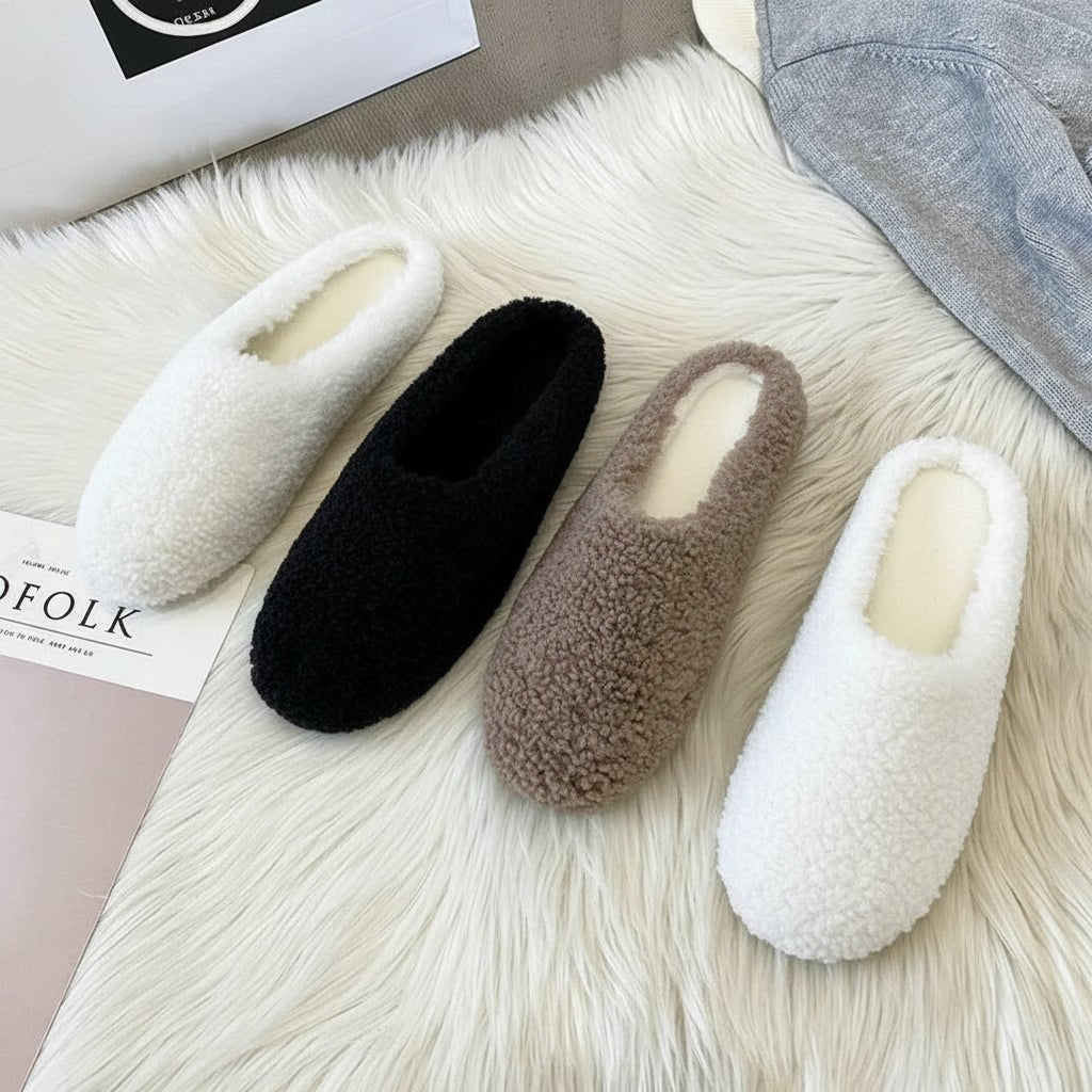 Cozy Winter Wool Slippers for Women - Curly Sheep Fur Slip-On Mules 2