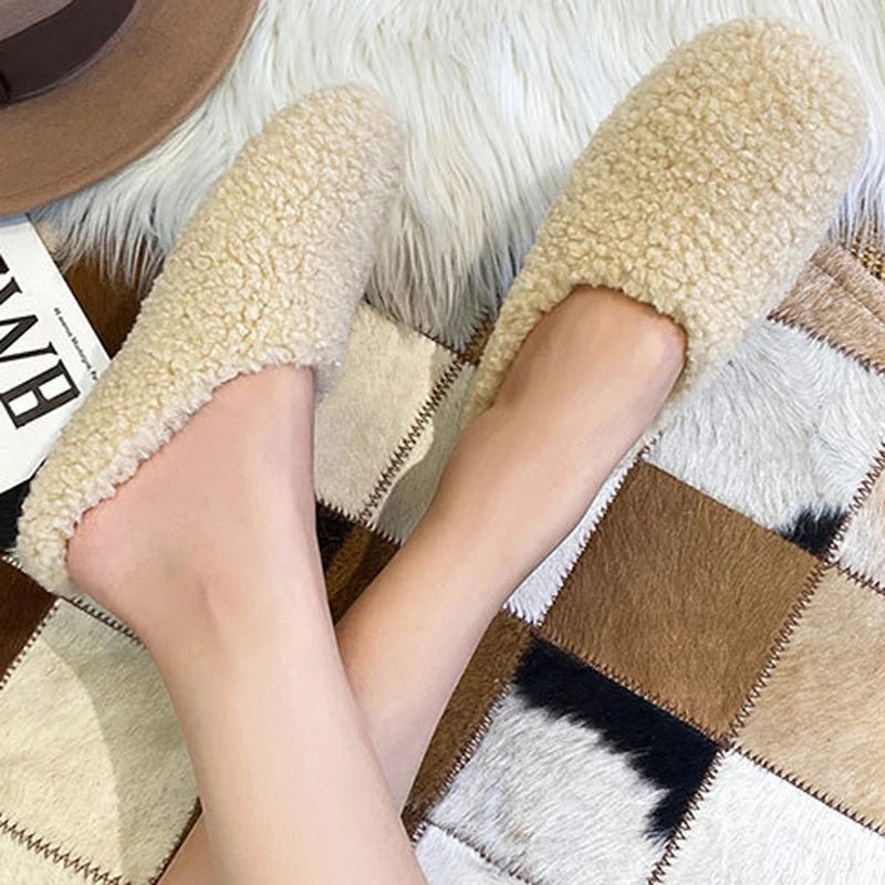 Cozy Winter Wool Slippers for Women - Curly Sheep Fur Slip-On Mules 4