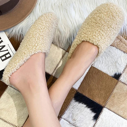 Cozy Winter Wool Slippers for Women - Curly Sheep Fur Slip-On Mules 4