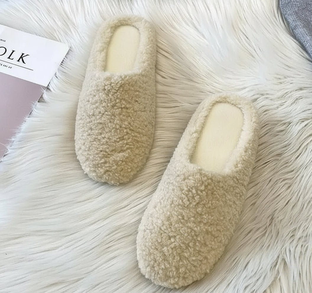 Cozy Winter Wool Slippers for Women - Curly Sheep Fur Slip-On Mules 7