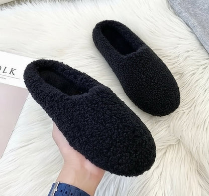 Cozy Winter Wool Slippers for Women - Curly Sheep Fur Slip-On Mules 8